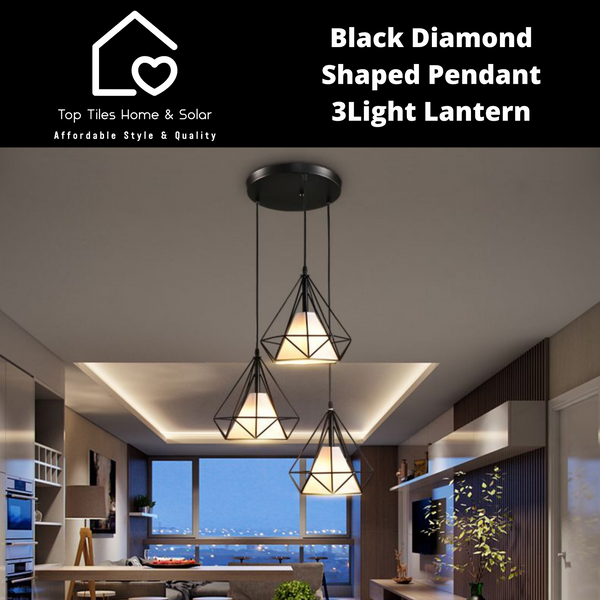 Black Diamond Shaped Pendant - 3Light Lantern Round Cup