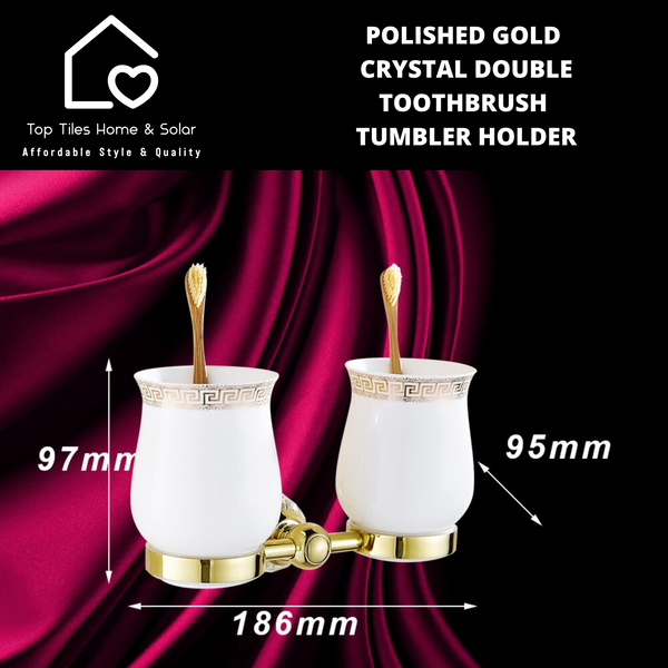 Polished Gold Crystal Double Toothbrush Tumbler Holder