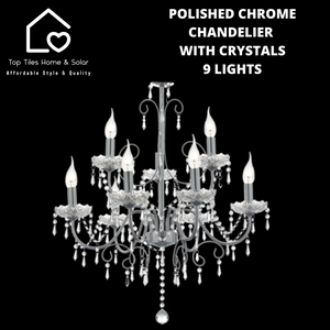 Polished Chrome Chandelier With Crystals - 9 Lights