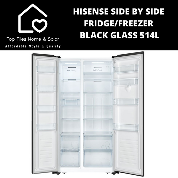 Hisense Side by Side Fridge with Mirror Glass - 514L Water Dispenser