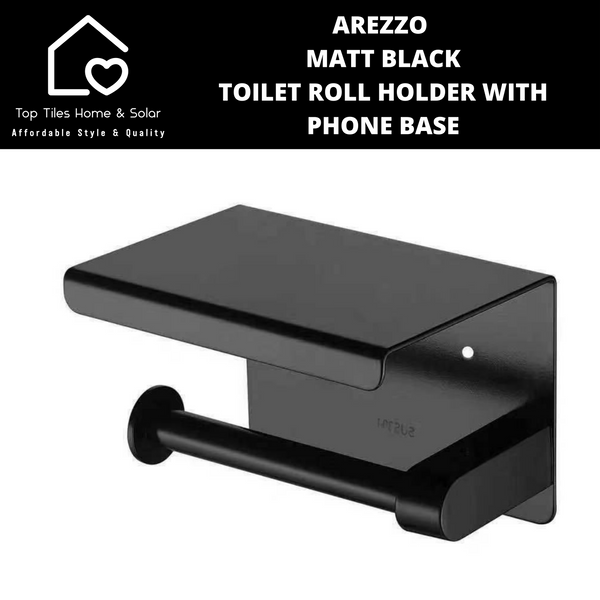 Arezzo Matt Black Toilet Roll Holder With Phone Base