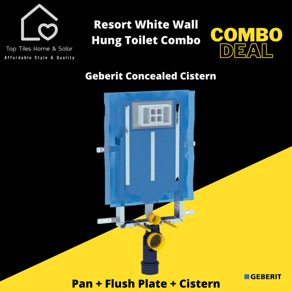 Resort White Wall Hung Toilet With Geberit Cistern & Flush Plate