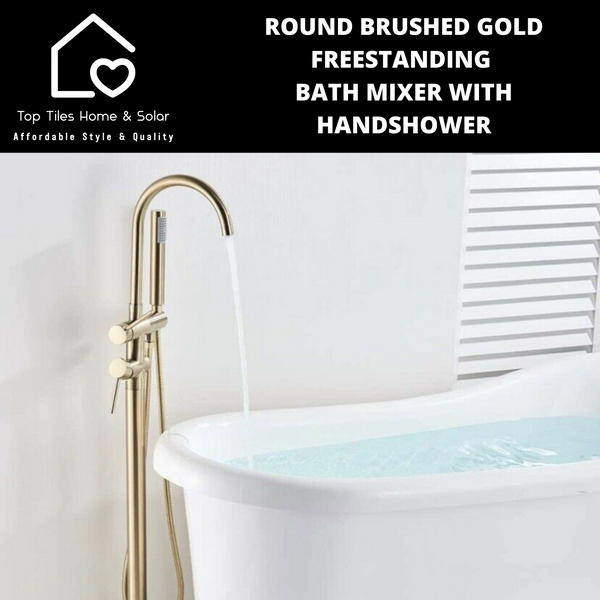 Round Brushed Gold Freestanding Bath Mixer With Handshower