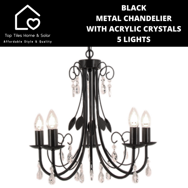 Black Metal Chandelier With Acrylic Crystals - 5 Lights