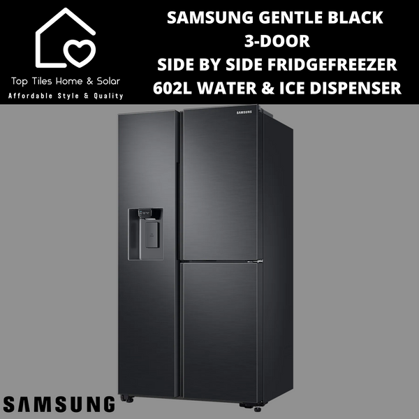 Samsung Gentle Black 3-Door Side by Side Fridge/Freezer- 602L Water/Ice Dispenser