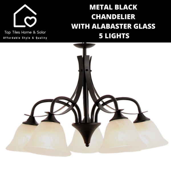 Metal Black Chandelier With Alabaster Glass - 5 Lights