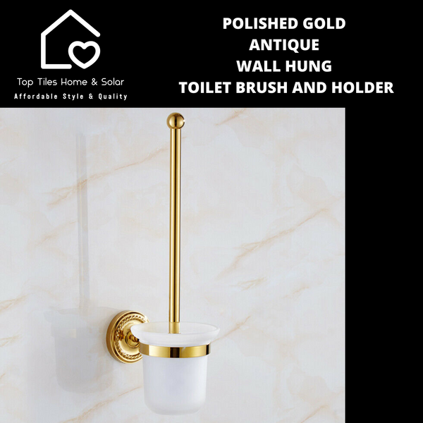 Polished Gold Antique Wall Hung Toilet Brush and Holder