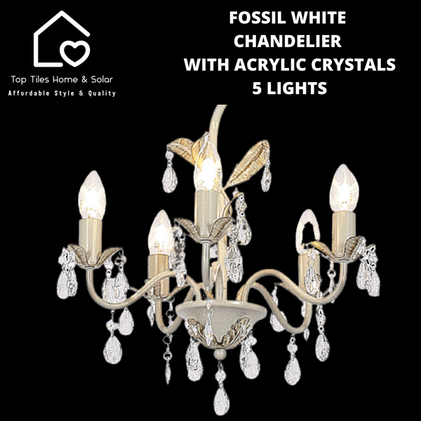 Fossil White Chandelier With Acrylic Crystals - 5 Lights