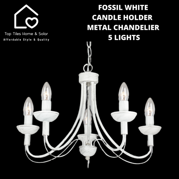 Fossil White Candle Holder Metal Chandelier - 5 Lights