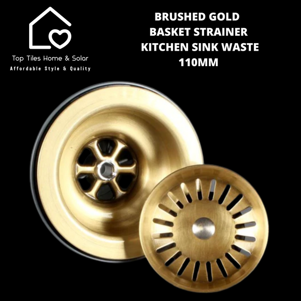 Brushed Gold Basket Strainer Kitchen Sink Waste - 110mm