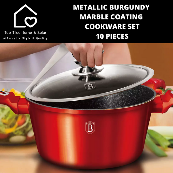 Metallic Burgundy Marble Coating Cookware Set - 10 Pieces