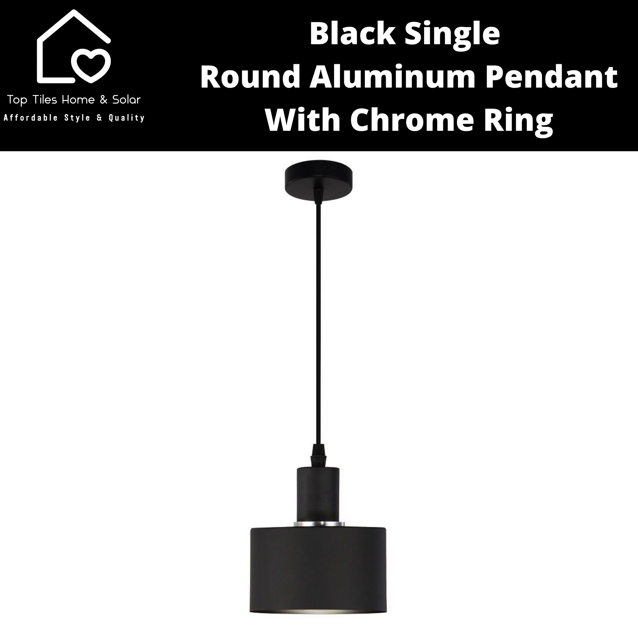 Black Single Round Aluminum Pendant with Chrome Ring