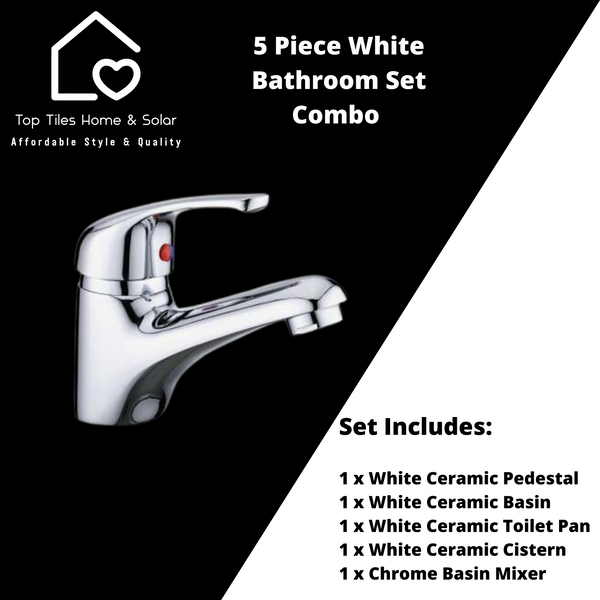 5 Piece White Bathroom Set - Combo