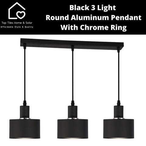 Black 3 Light Round Aluminum Pendant with Chrome Ring