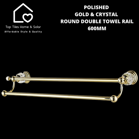 Polished Gold & Crystal Round Double Towel Rail - 600mm