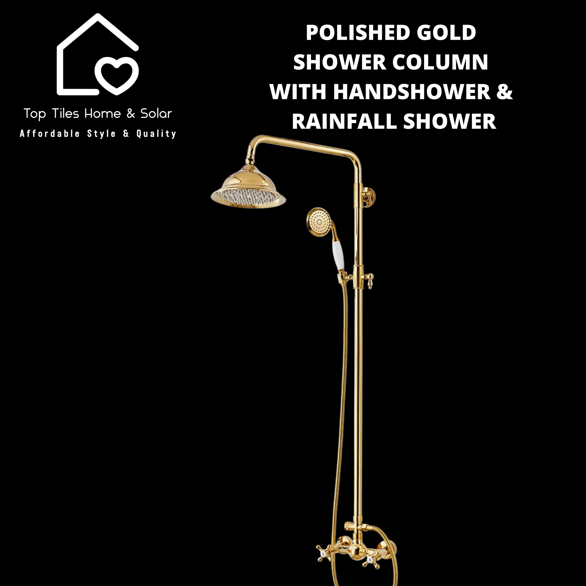 Polished Gold Shower Column With Handshower & Rainfall Shower