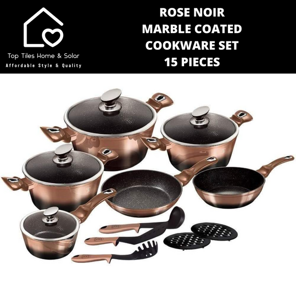 Rose Noir Marble Coated Cookware Set - 15 Pieces