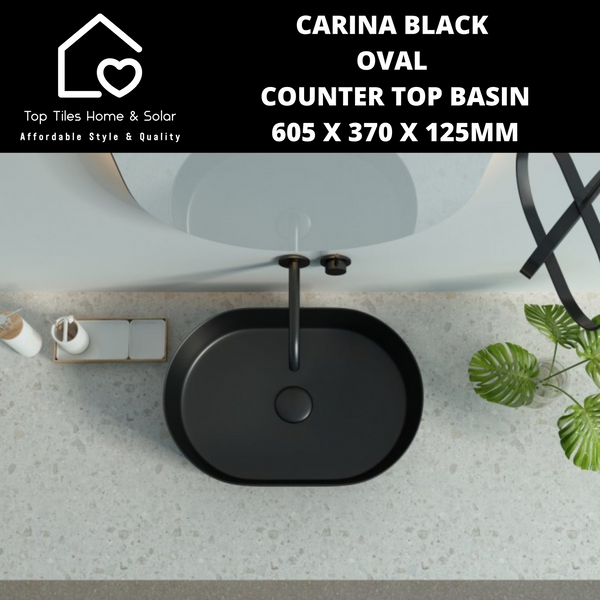 Carina Black Oval Counter Top Basin - 605 x 370 x 125mm