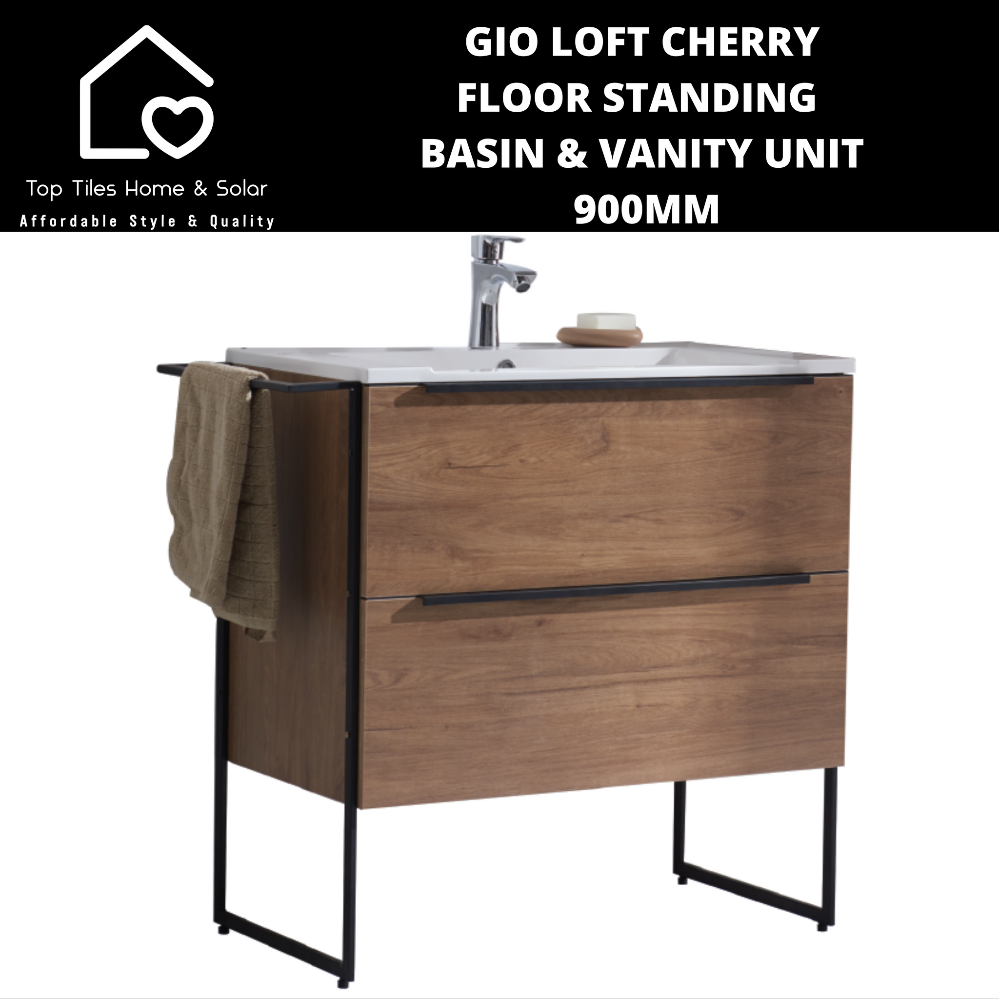 Gio Loft Cherry Floor Standing Basin & Vanity Unit -  900mm