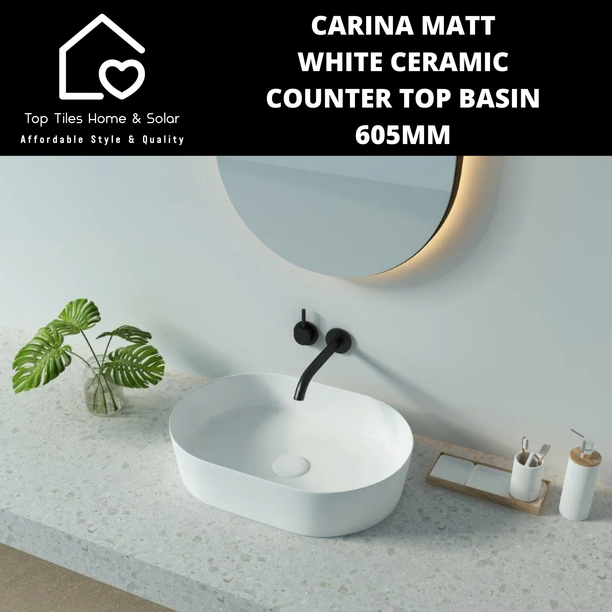 Carina Matt White Ceramic Counter Top Basin - 605mm