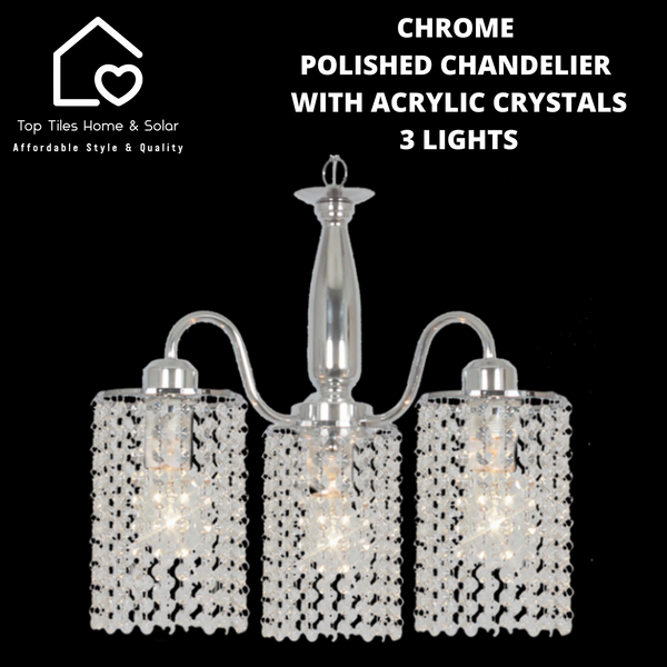 Chrome Polished Chandelier With Acrylic Crystals - 3 Lights