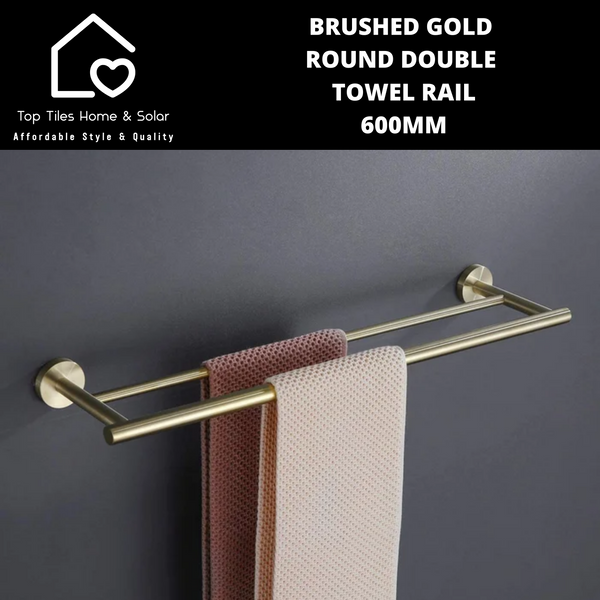 Brushed Gold Round Double Towel Rail - 600mm