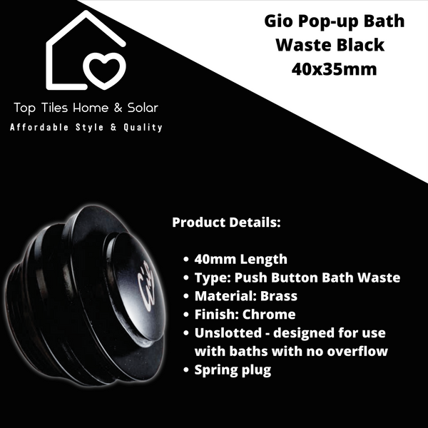 Gio Pop-up Bath Waste Black - 40x35mm