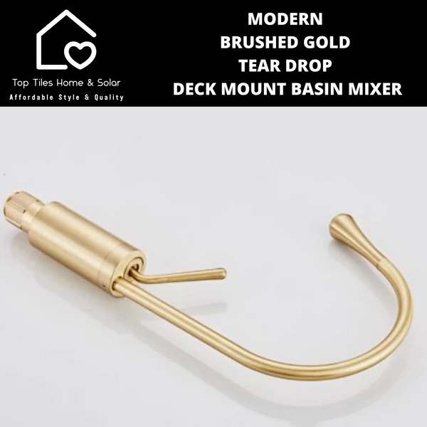 Modern Brushed Gold Tear Drop Deck Mount Basin Mixer