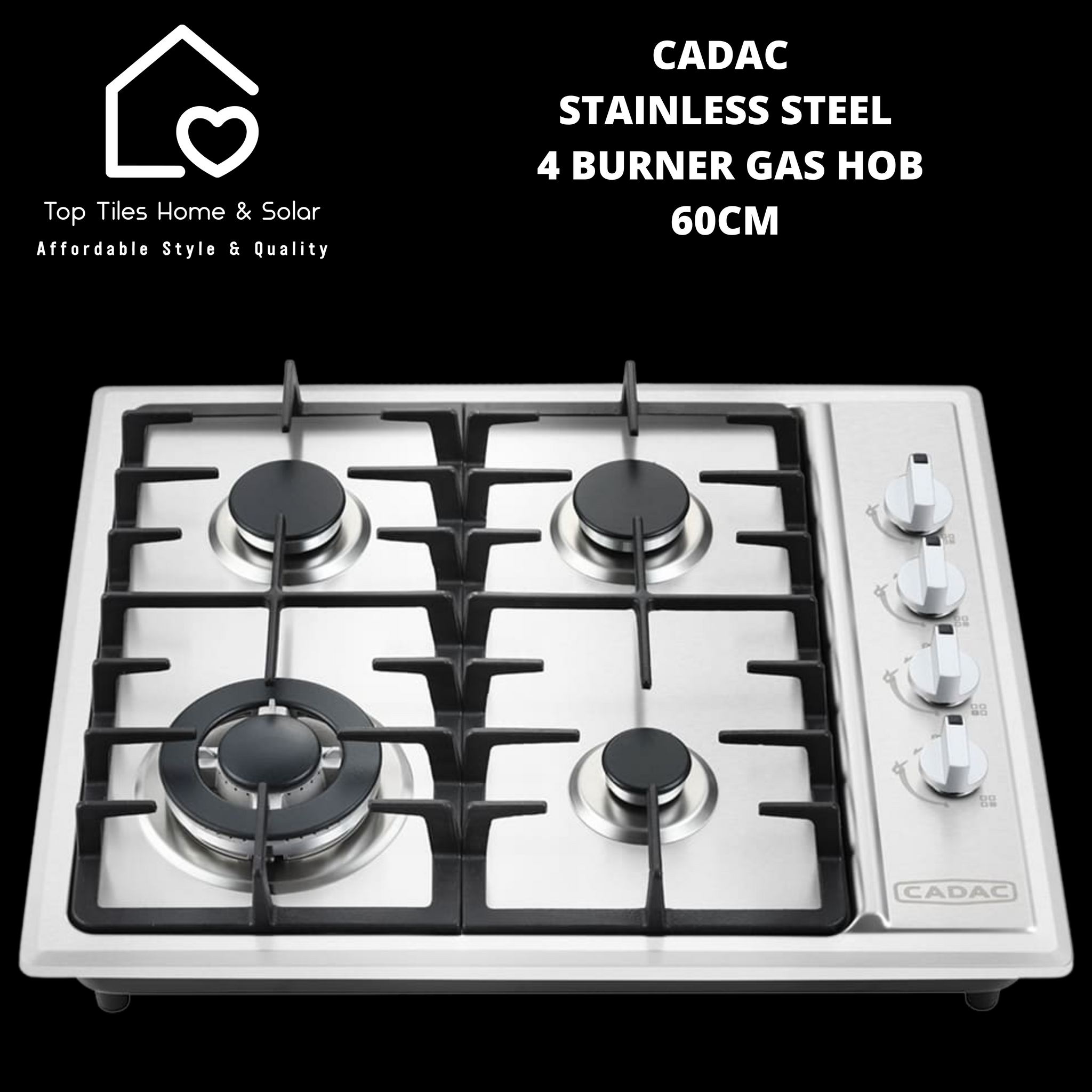 Cadac Stainless Steel 4 Burner Gas Hob - 60cm