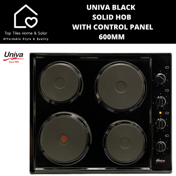 Univa Black Solid Hob with Control Panel - 600mm