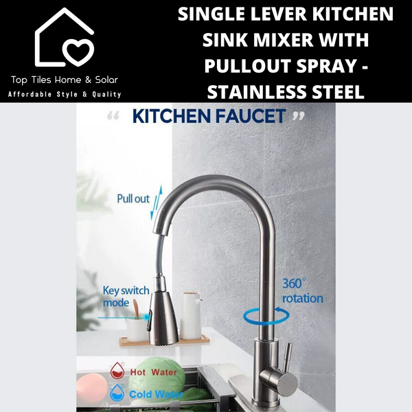 Single Lever Kitchen Sink Mixer With Pullout Spray - Stainless Steel