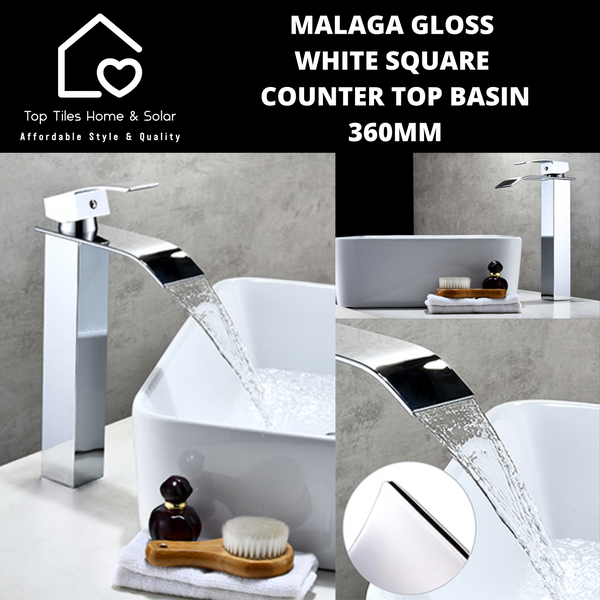 Malaga Gloss White Square Counter Top Basin - 360mm