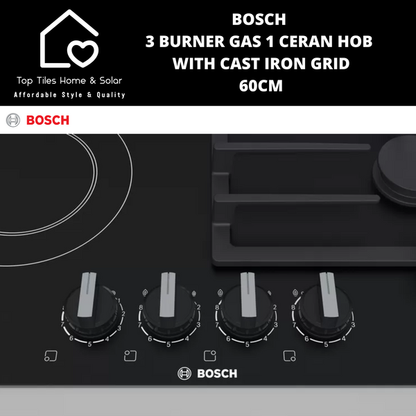 Bosch Series 8 - 3 Burner Gas 1 Ceran Hob with Cast Iron Grid - 60CM