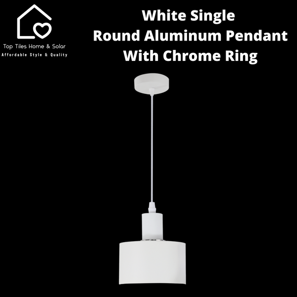 White Single Round Aluminum Pendant with Chrome Ring