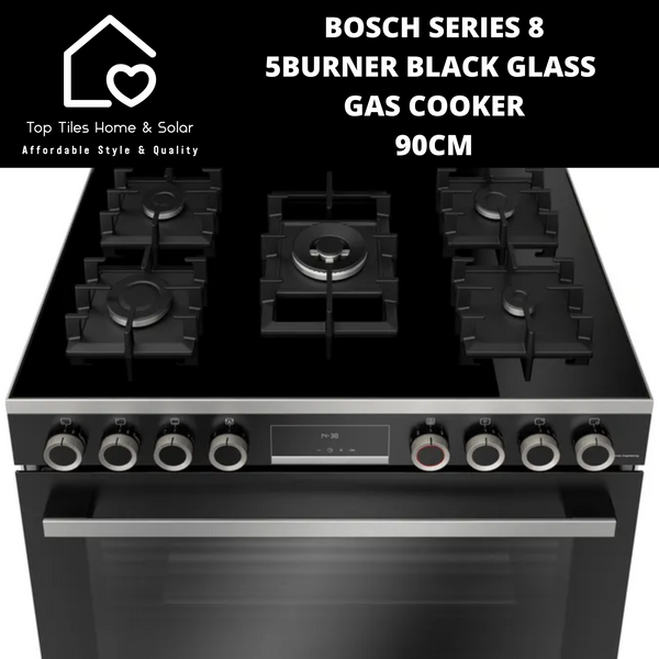 Bosch Series 8 - 5Burner Black Glass Gas Cooker - 90cm