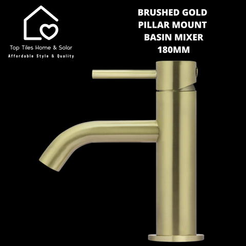 Brushed Gold Pillar Mount Basin Mixer - 180mm