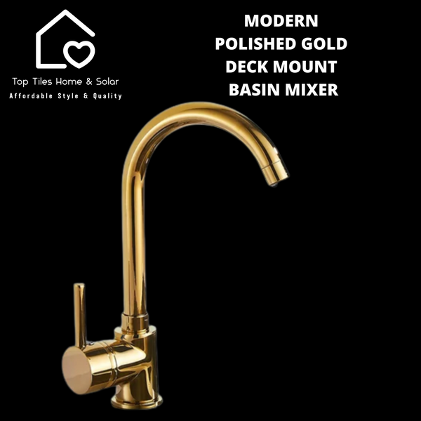 Modern Polished Gold Deck Mount Basin Mixer