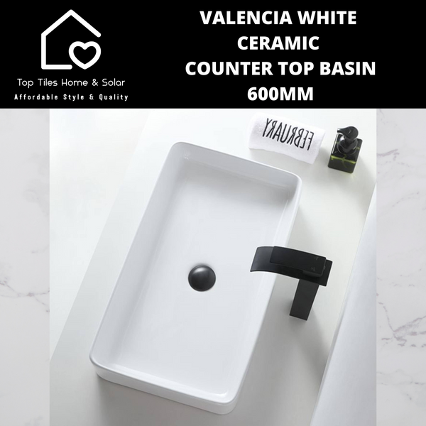 Valencia White Ceramic Counter Top Basin - 600mm