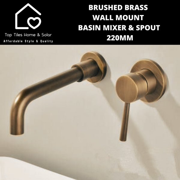 Brushed Brass Wall Mount Basin Mixer & Swivel Spout - 220mm