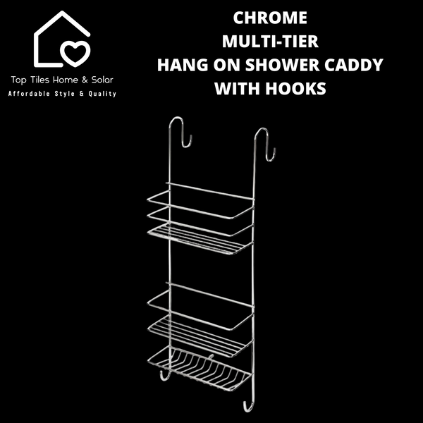 Chrome Multi-Tier Hang On Shower Caddy With Hooks