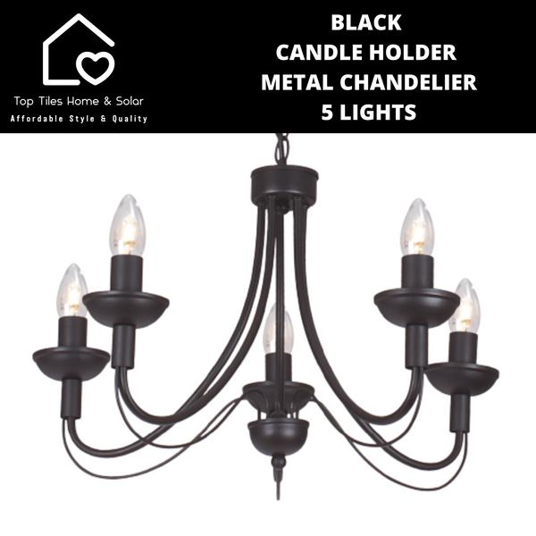 Black Candle Holder Metal Chandelier - 5 Lights