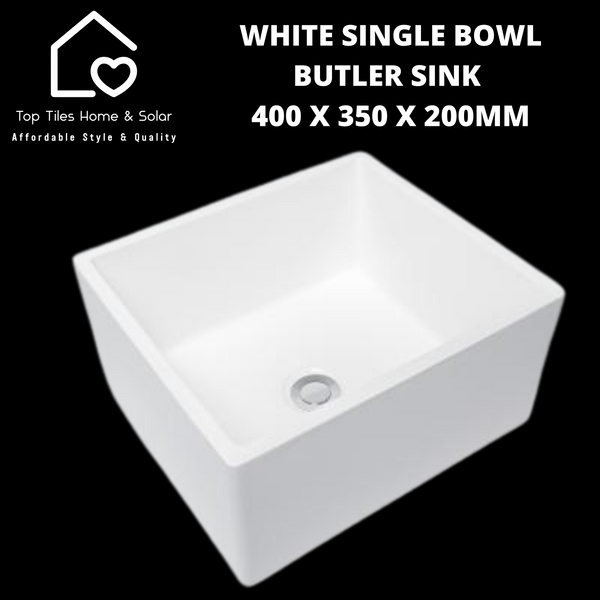 White Single Bowl Butler Sink - 400 x 350 x 200mm