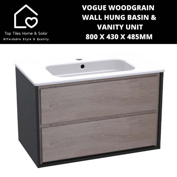 Vogue Woodgrain Wall Hung Basin & Vanity Unit - 800 x 430 x 485mm