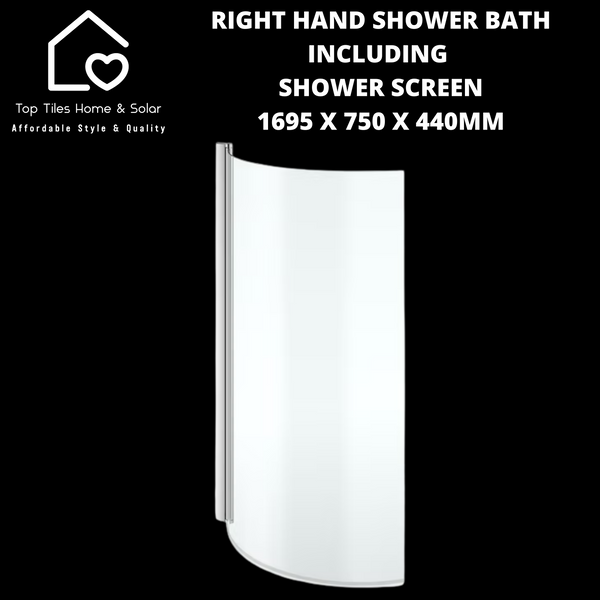 Right Hand Built-in Shower Bath + Glass Screen - 1695 x 750 x 440mm