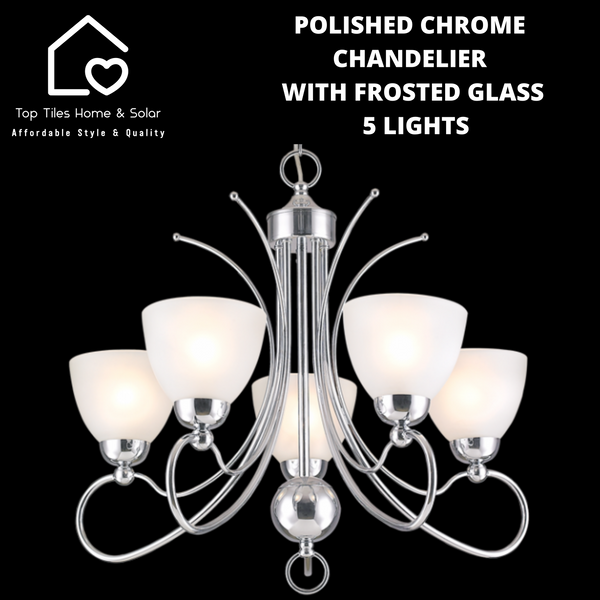 Polished Chrome Chandelier With Frosted Glass - 5 Lights