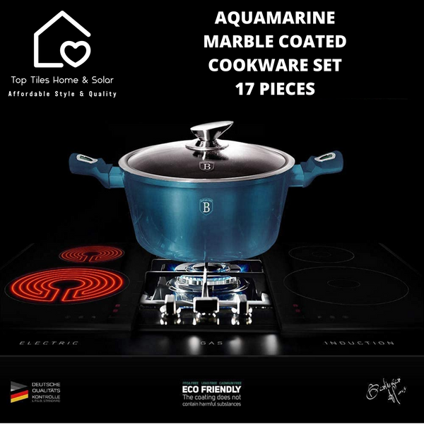 Aquamarine Marble Coated Cookware Set - 17 Pieces