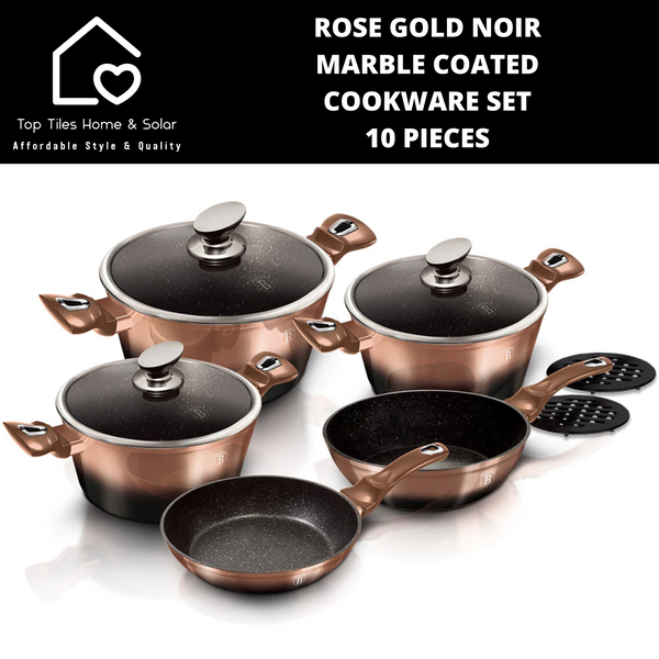 Rose Gold Noir Marble Coated Cookware Set - 10 Pieces