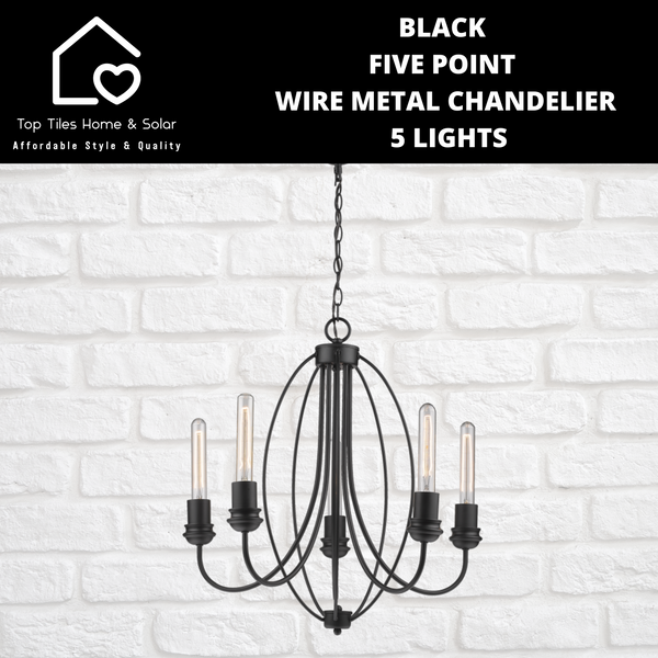 Black Five Point Wire Metal Chandelier - 5 Lights