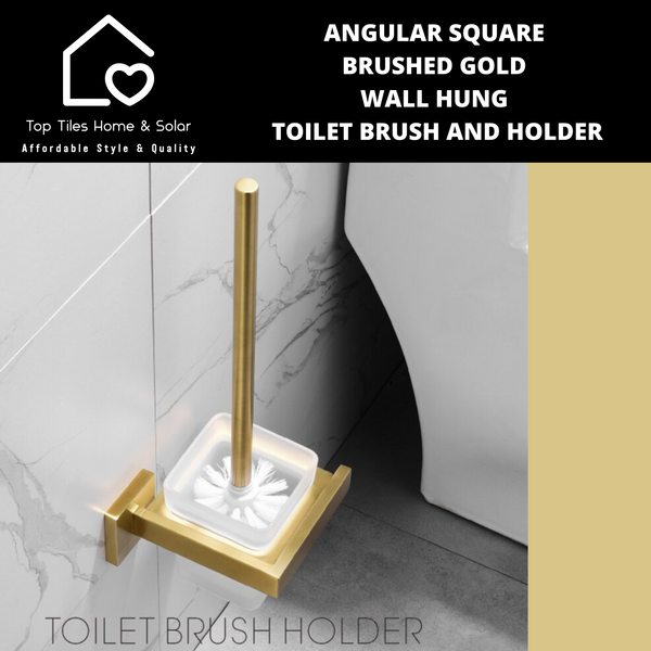 Angular Square Brushed Gold Wall Hung Toilet Brush and Holder