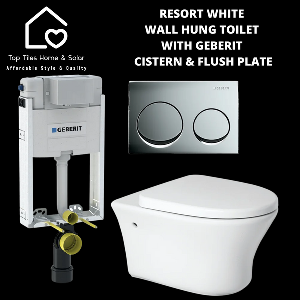 Resort White Wall Hung Toilet With Geberit Cistern & Flush Plate